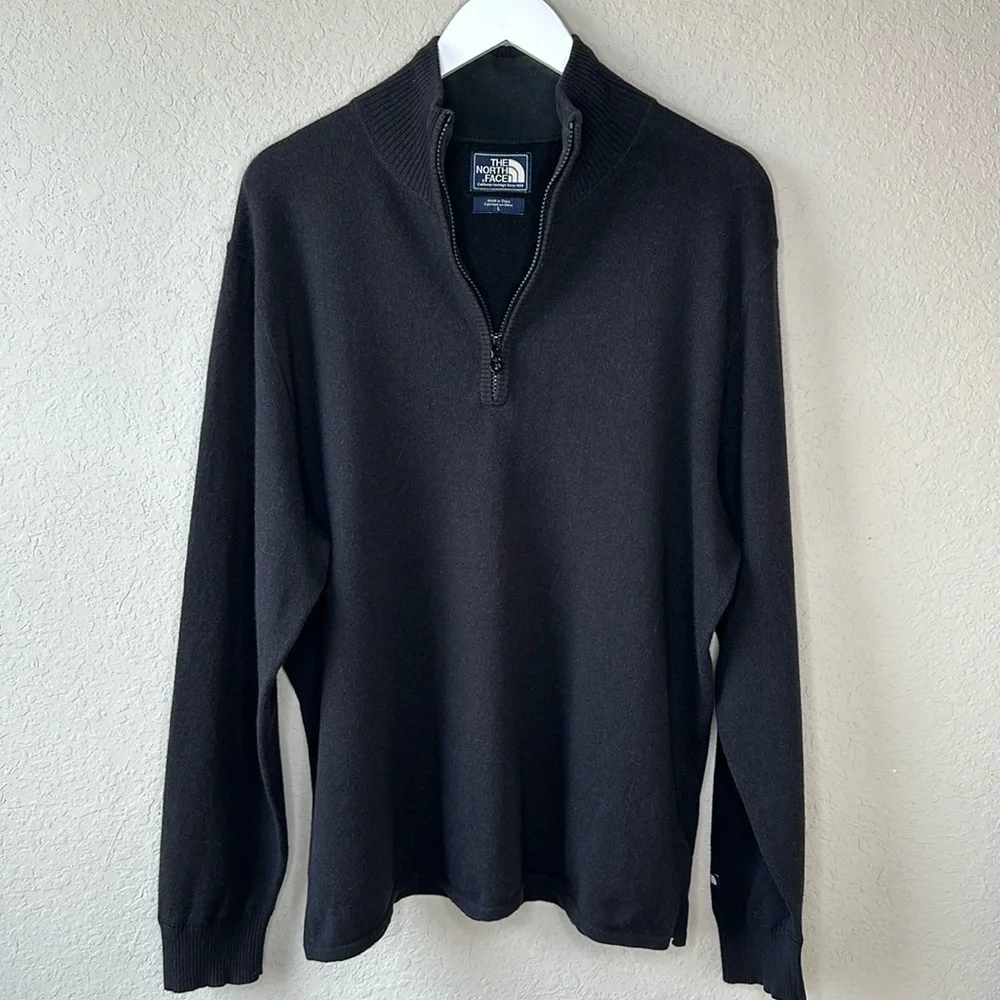 The North Face Men's Quarter Zip Wool Cotton Blend Sweater Black Size‎ Large